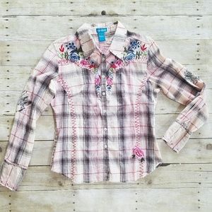 Survival pink and black plaid western shirt